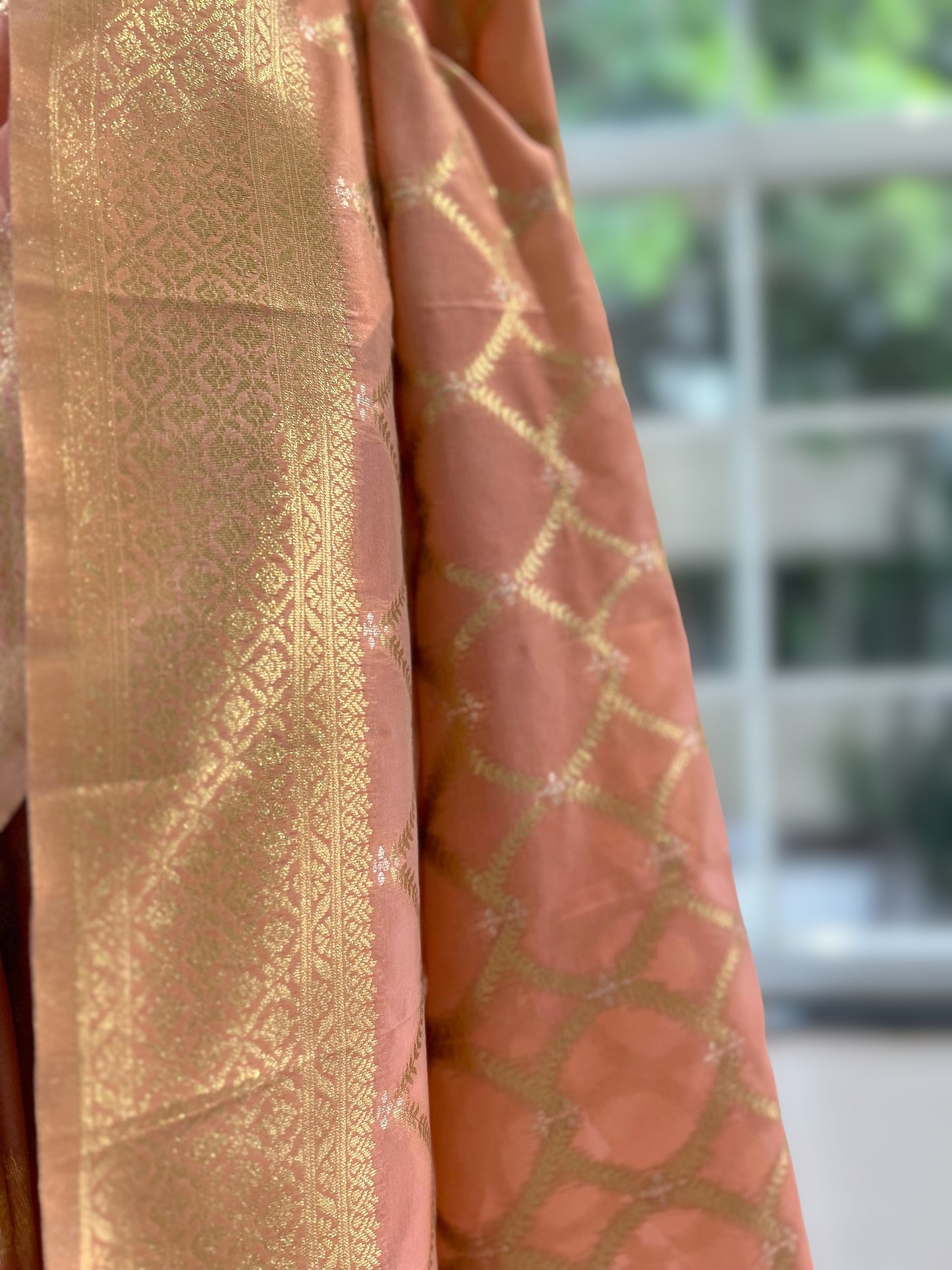 Pastel pink crepe silk saree