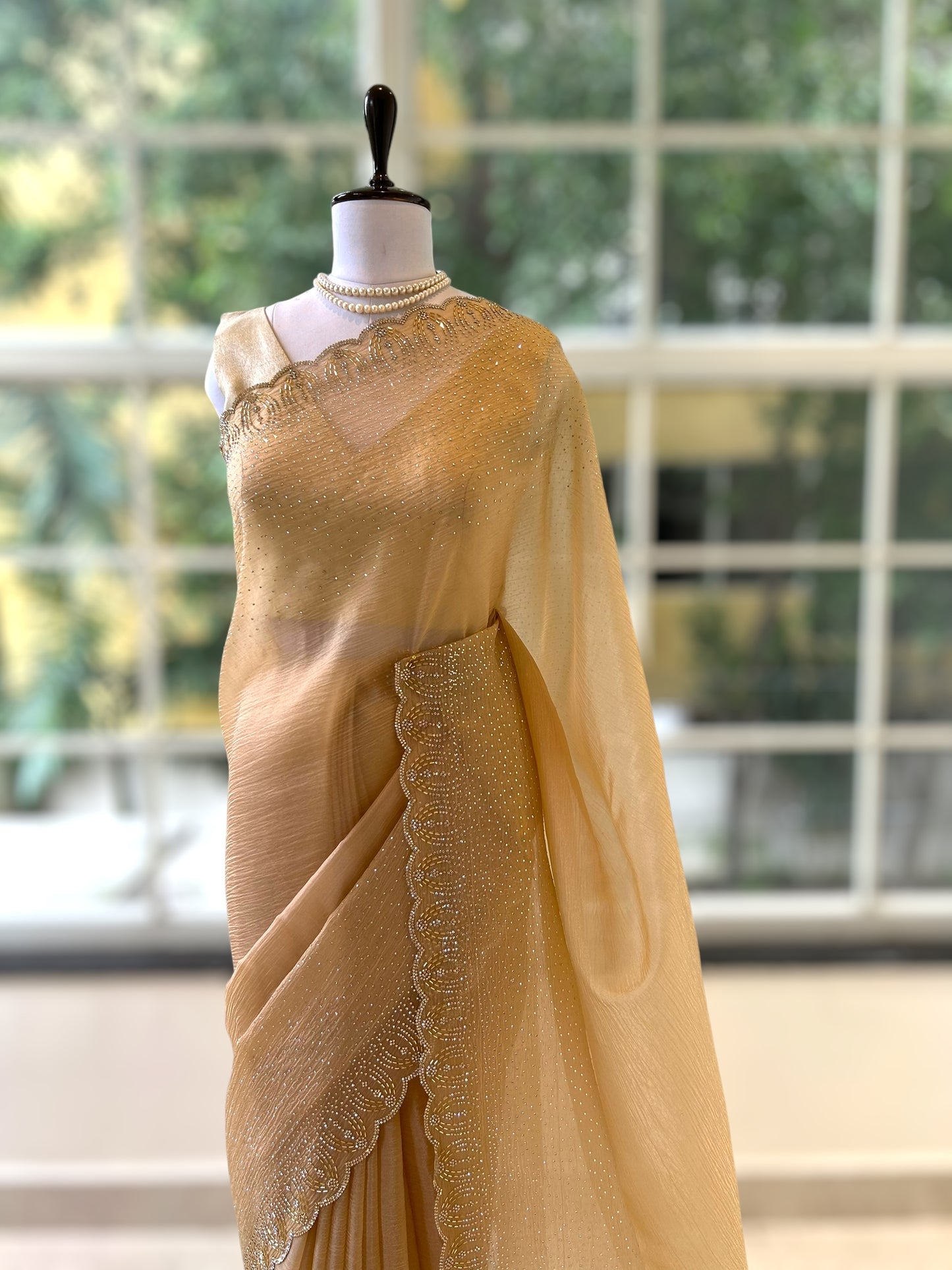 Golden swarovski embellished saree