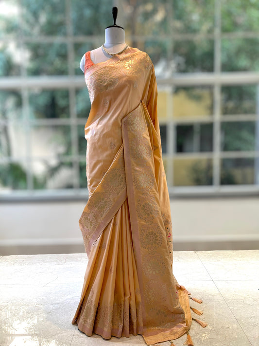 Baby pink silk saree