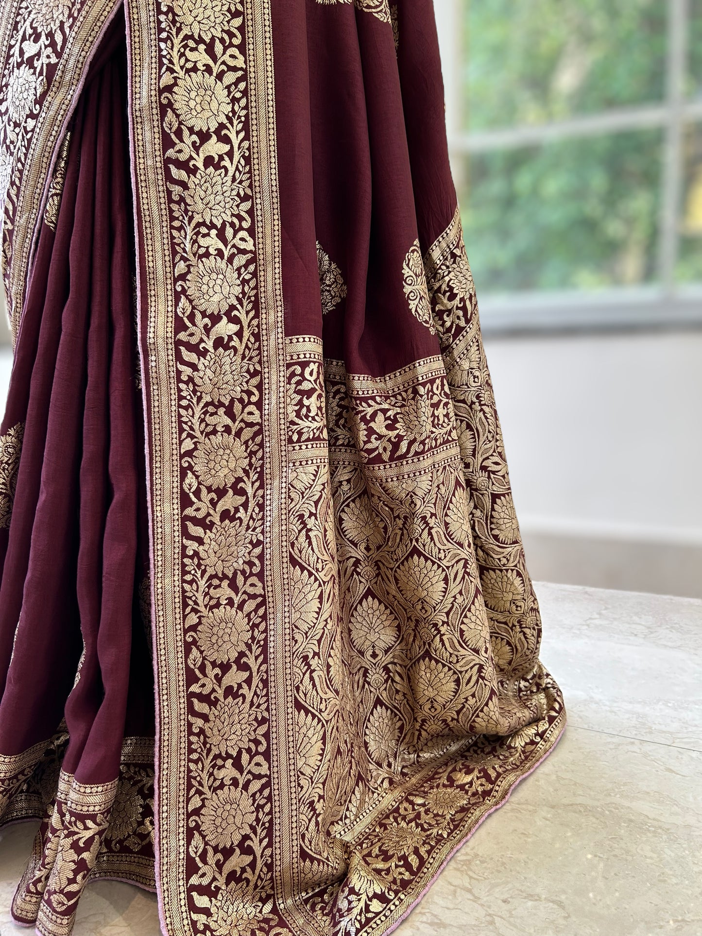 Brown Pure Dola silk saree