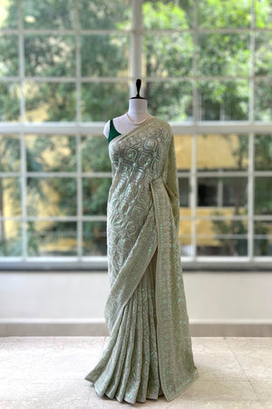 Pure georgette sequins saree - Green