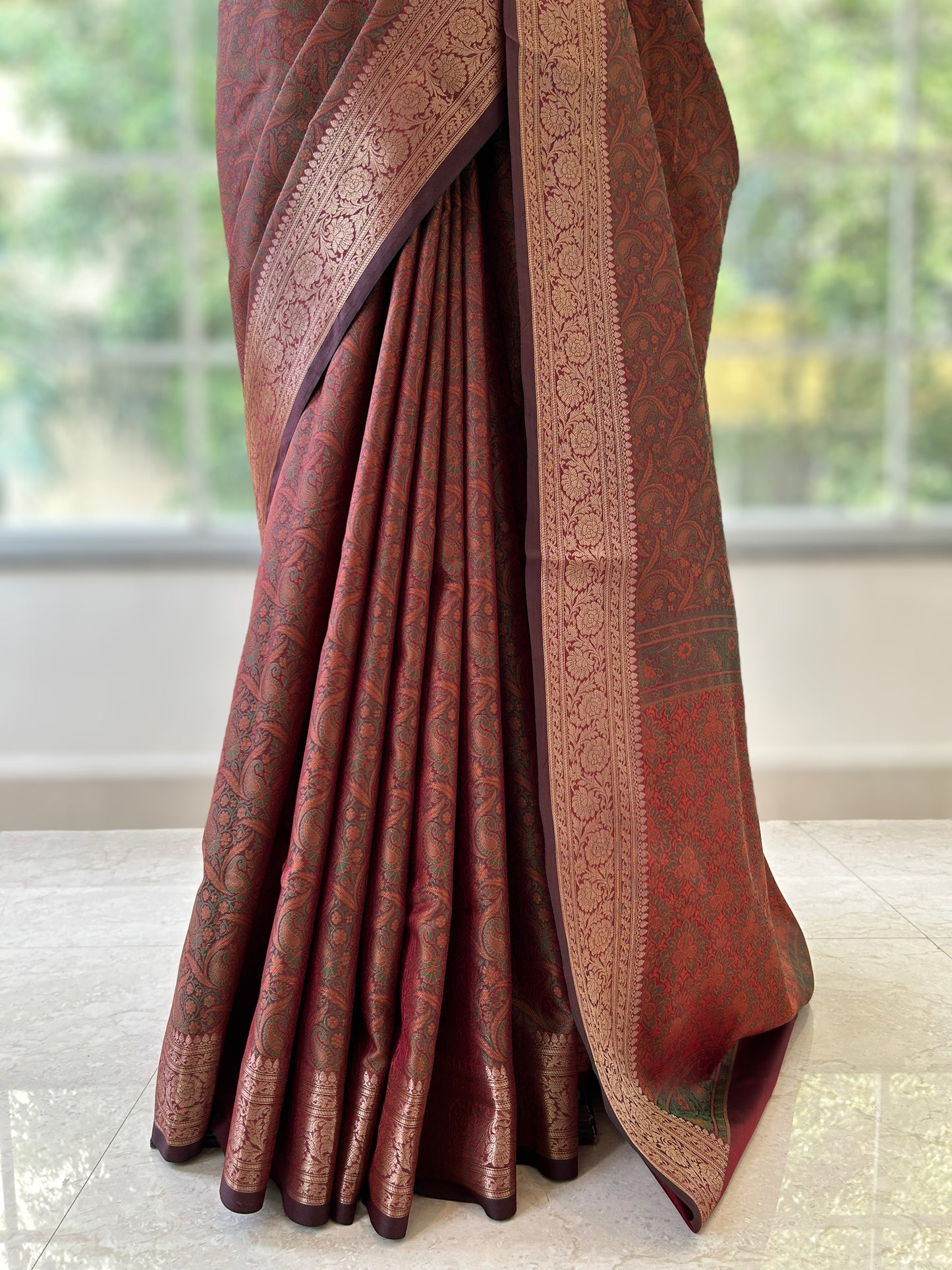 Soft silk printed saree - Brown