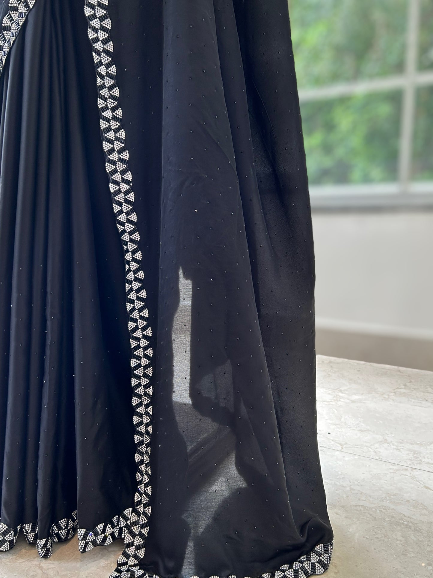 Black swarovski satin saree