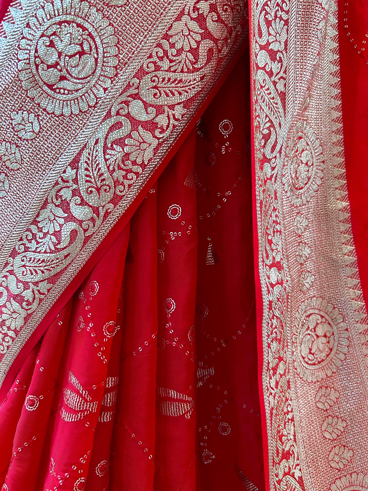 Red sequins georgette saree