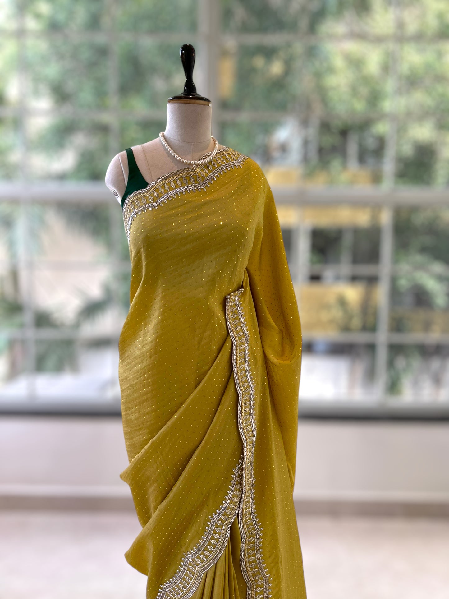 Radiant organza saree - Lime yellow