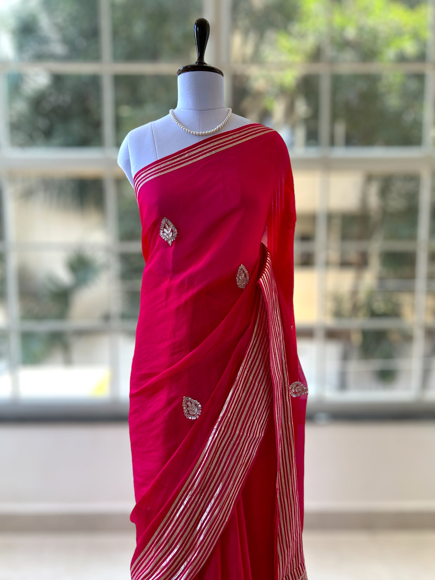 Rani pink organza saree