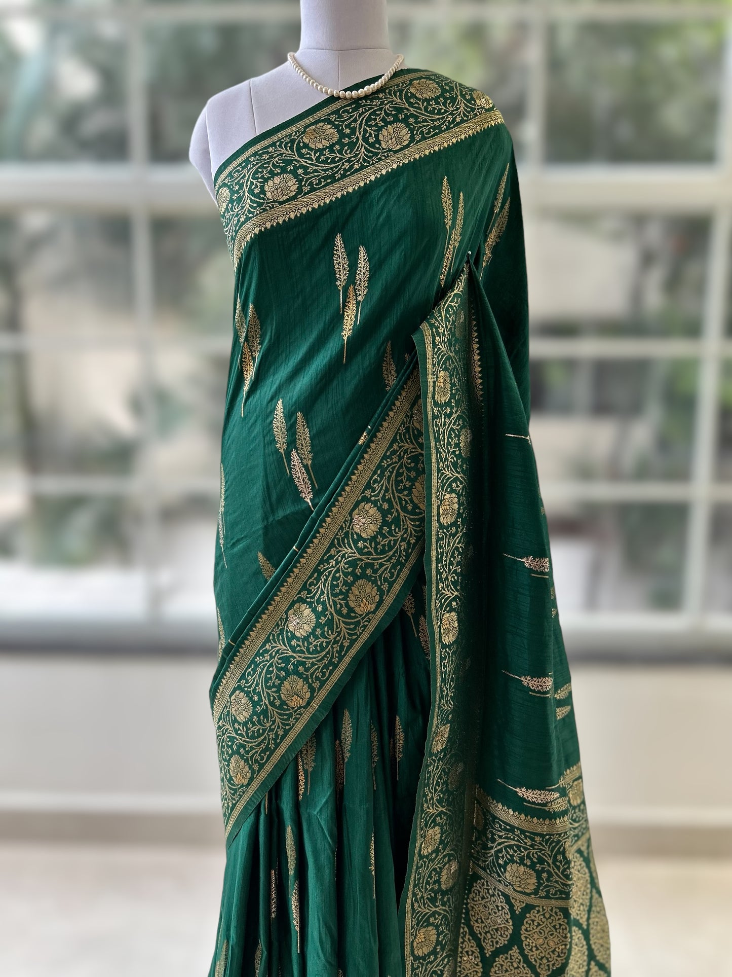 Bottle green soft silk saree