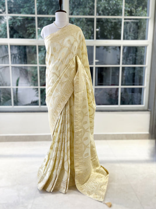 Off white pure dola silk saree