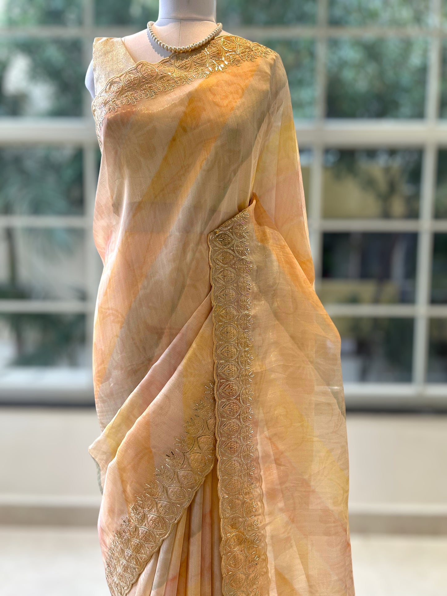 Golden orange soft organza saree