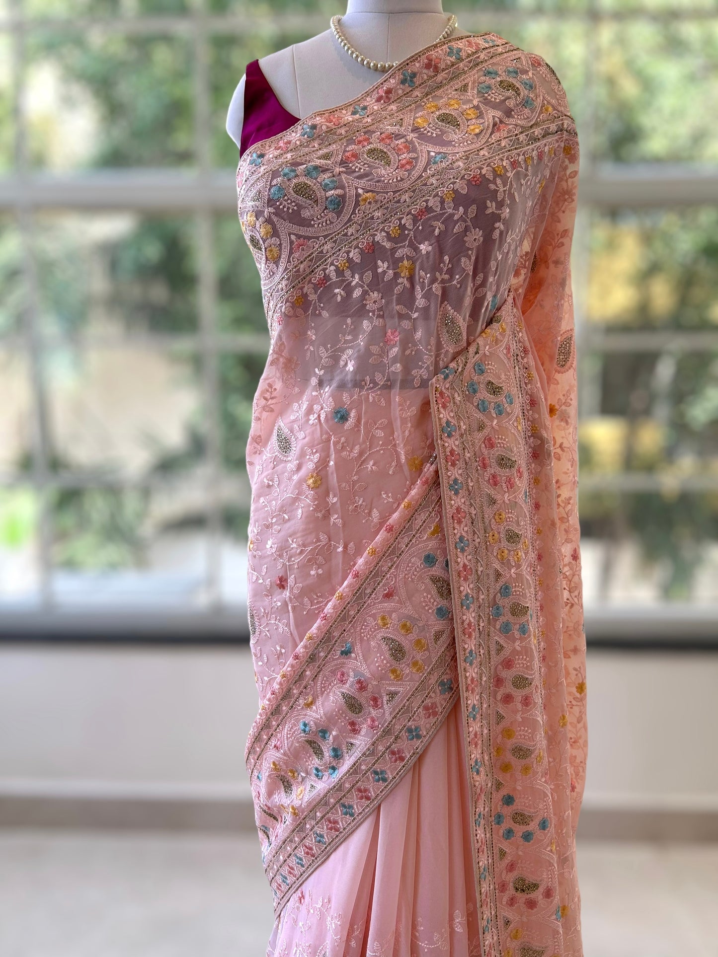 Baby Pink kashmiri work saree