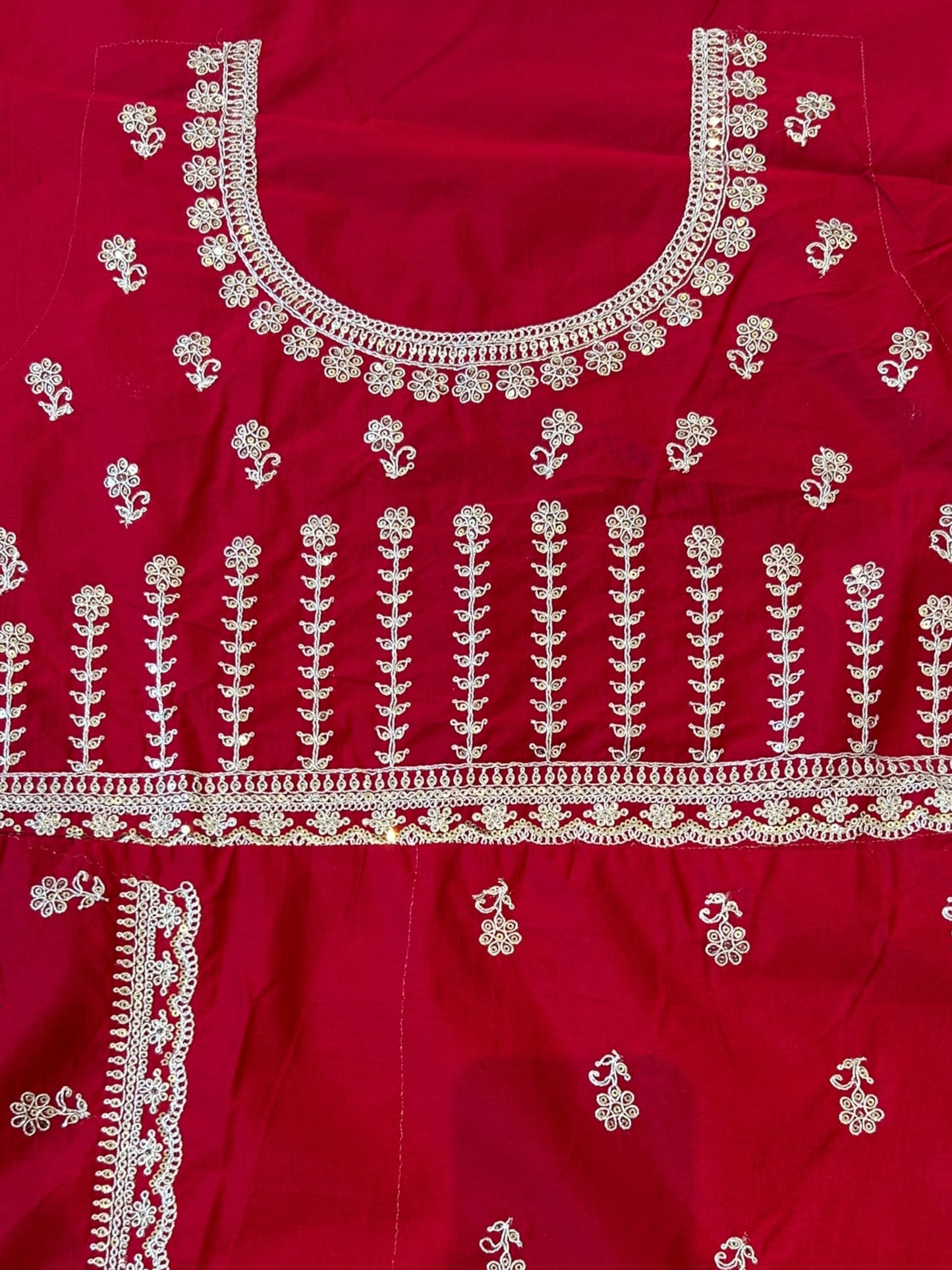 Red organza embroidered saree