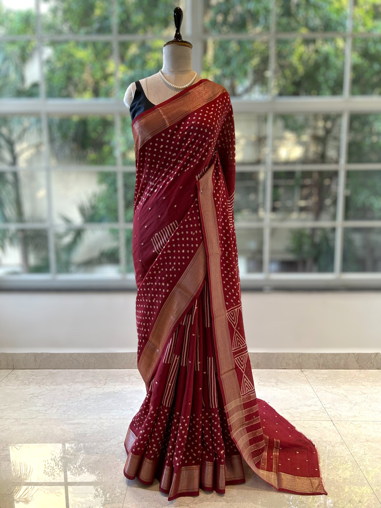 Maroon soft chanderi cotton saree