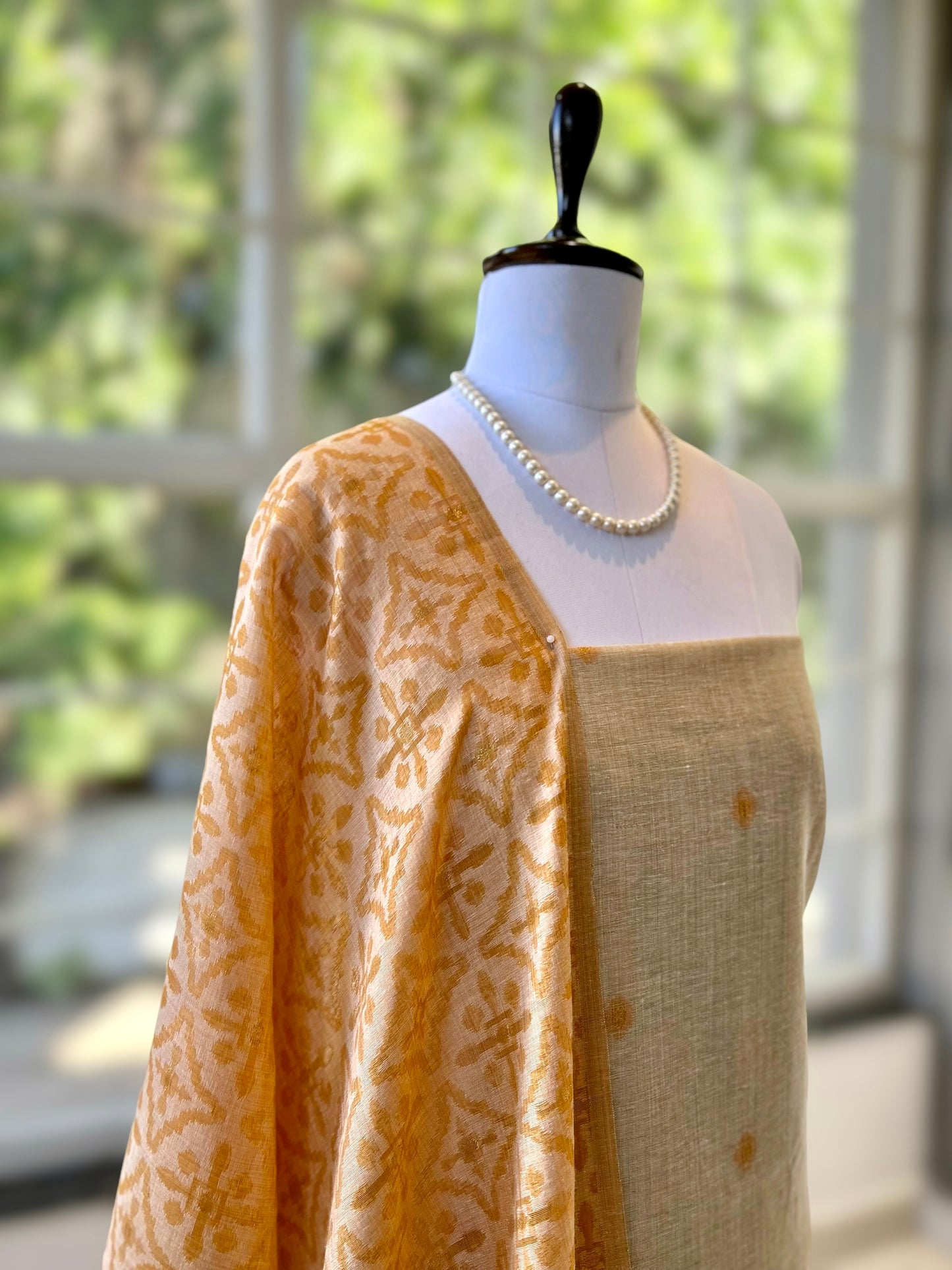 Orange pure handloom cotton suit set