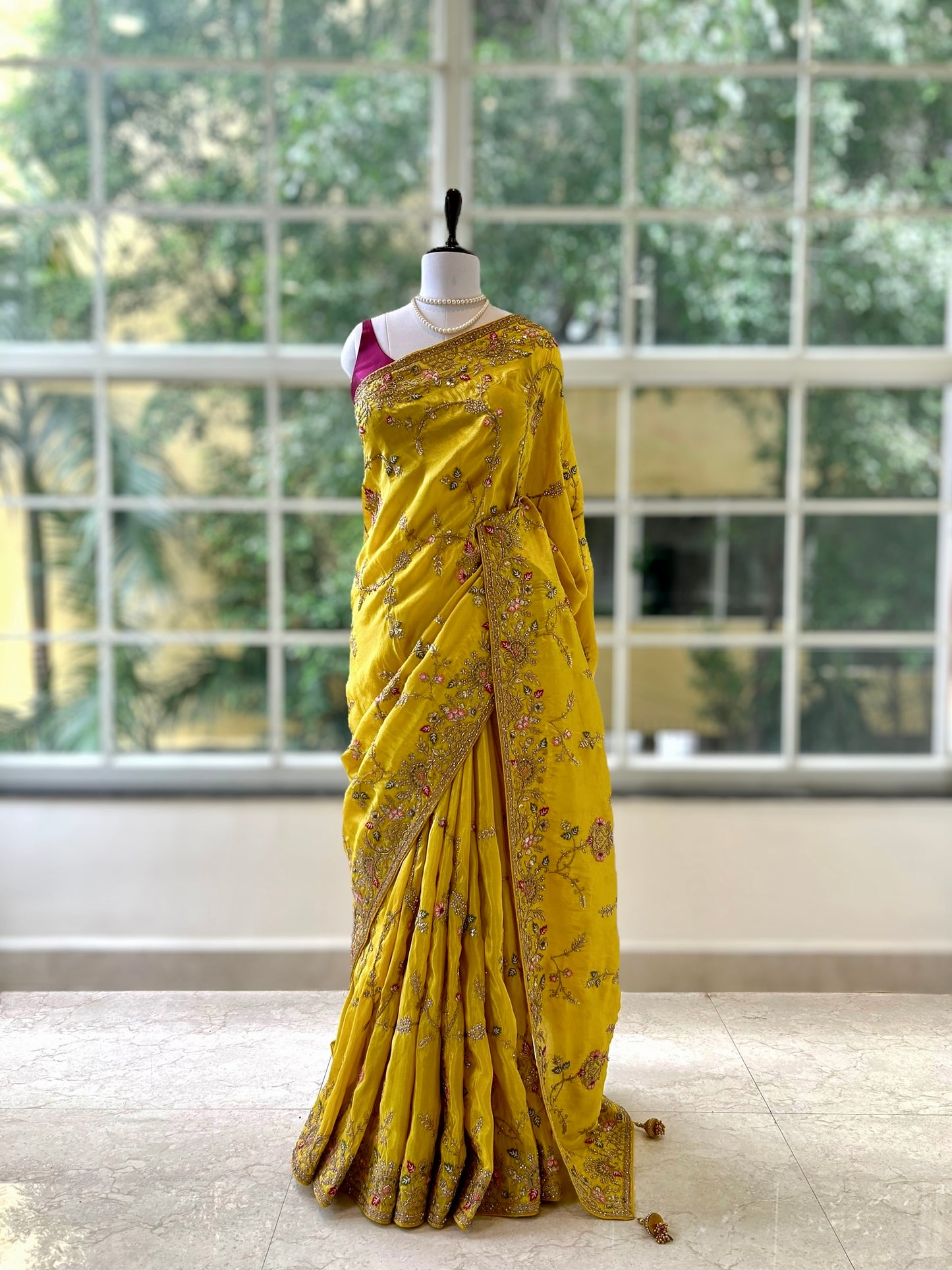 Yellow pure silk saree