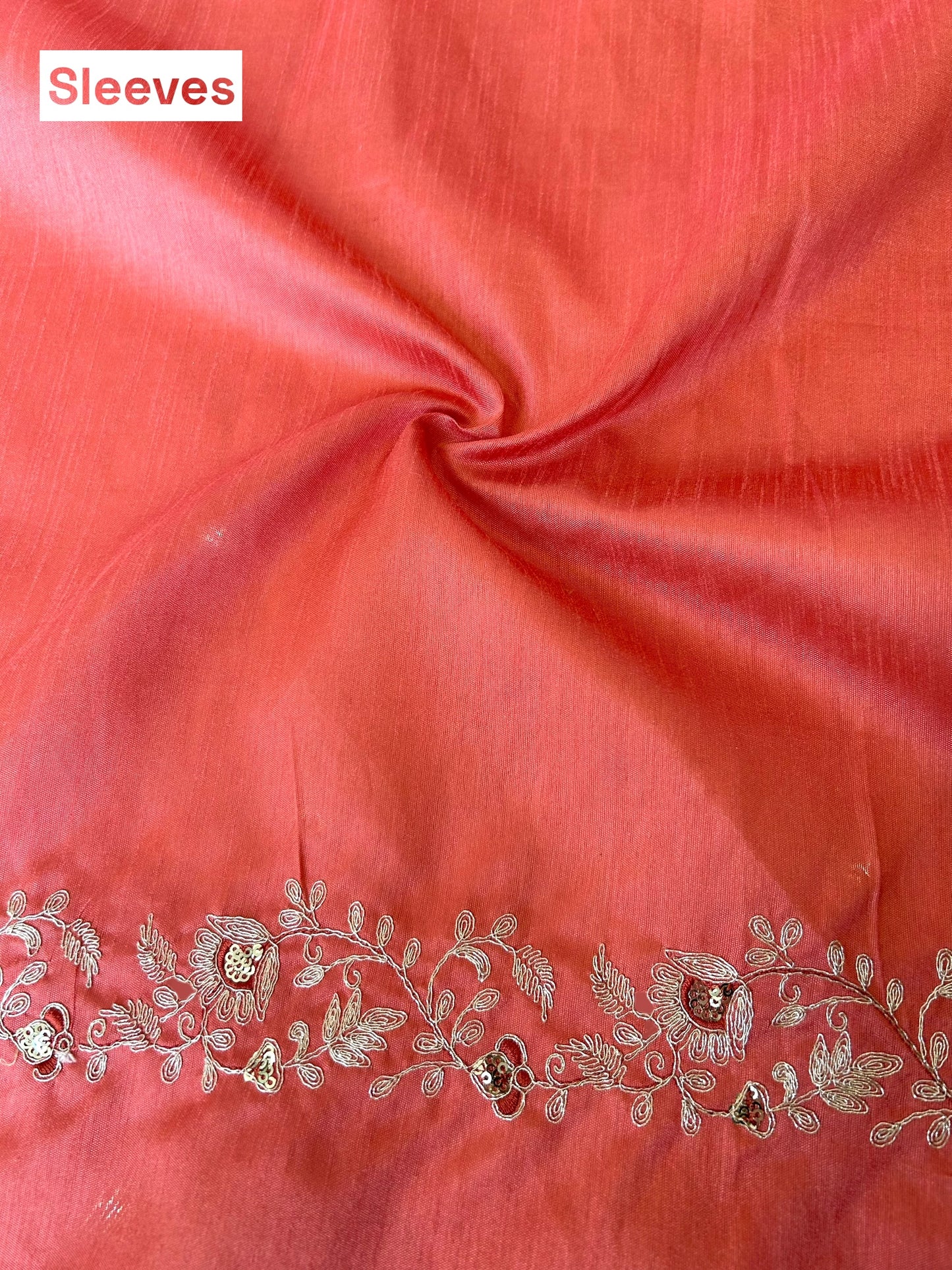 Aariwork crushed organza saree - Orange