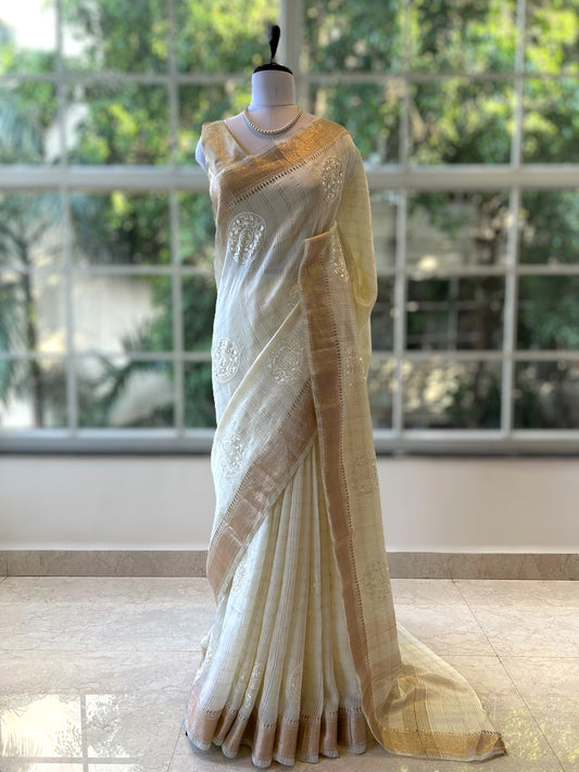 White pure soft chanderi cotton saree