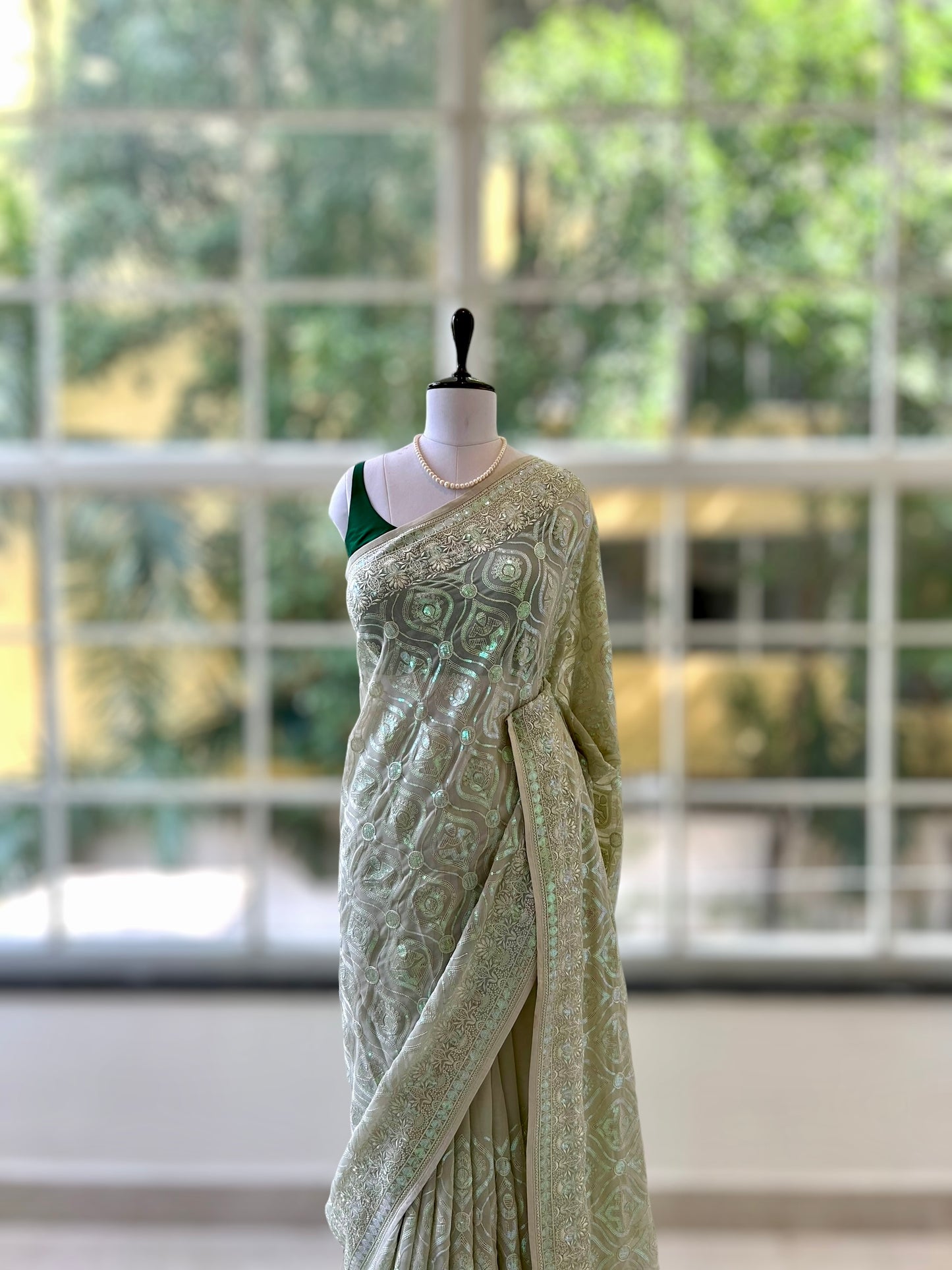 Pure georgette sequins saree - Green