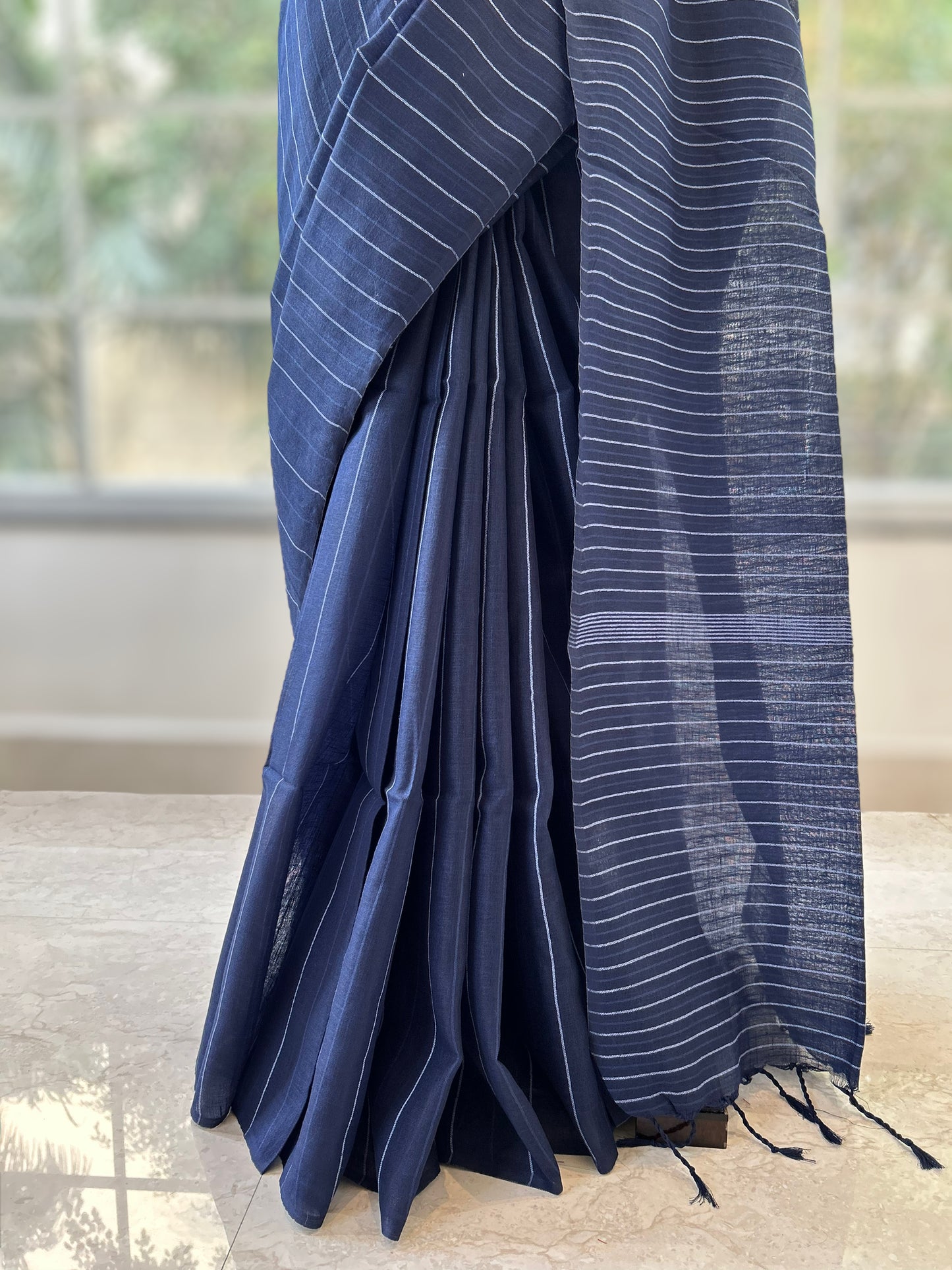 Navy blue handloom cotton saree