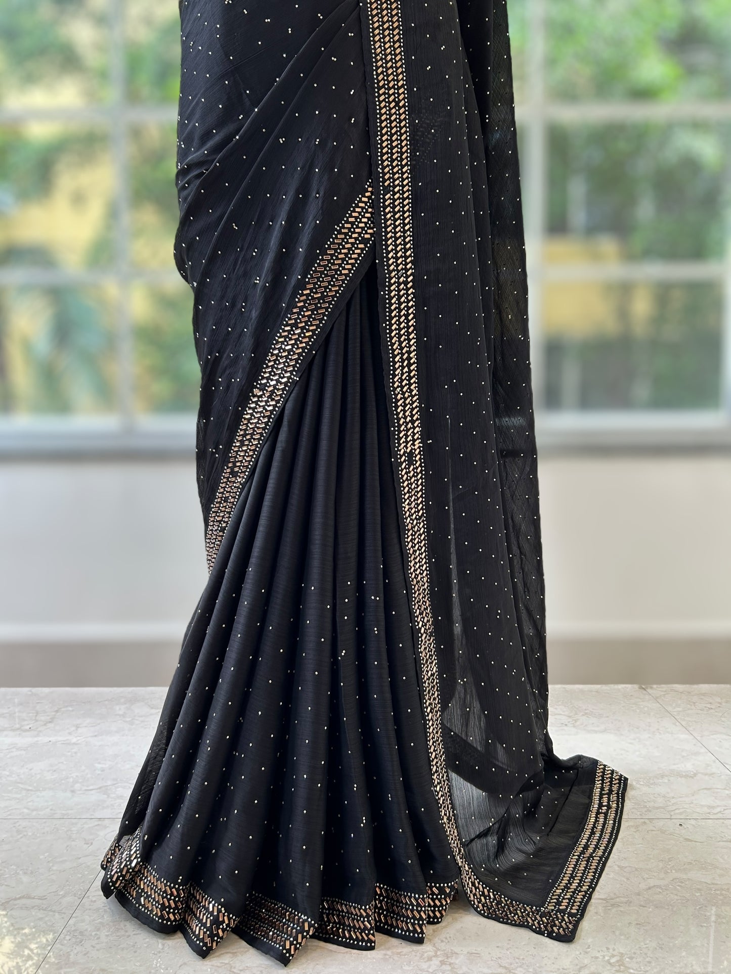 Black embellished chiffon saree