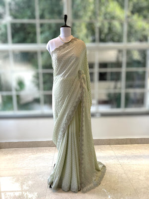 Pure georgette sequins saree - Mint green