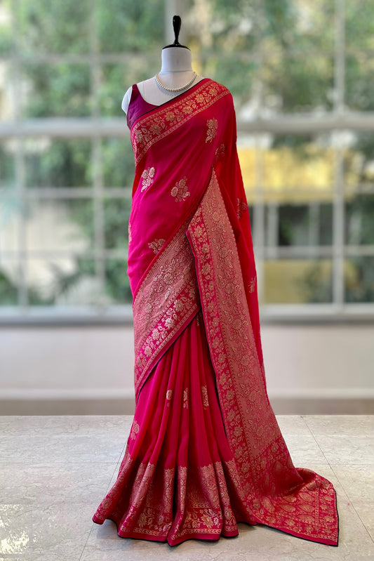 Rani pink Pure Dola silk saree