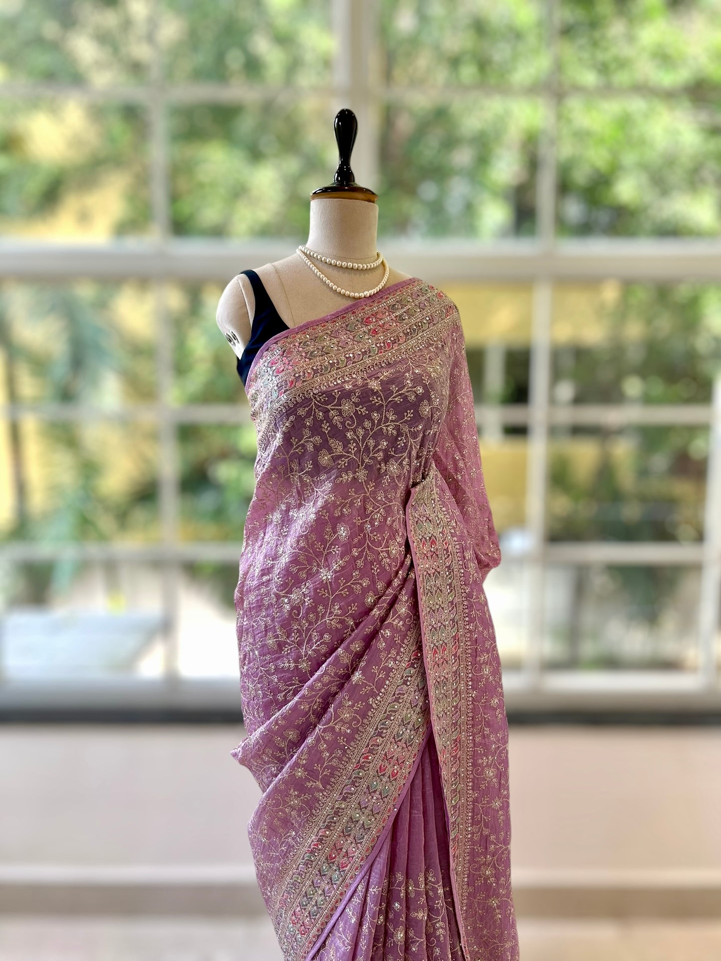 Soft organza work saree - Purple