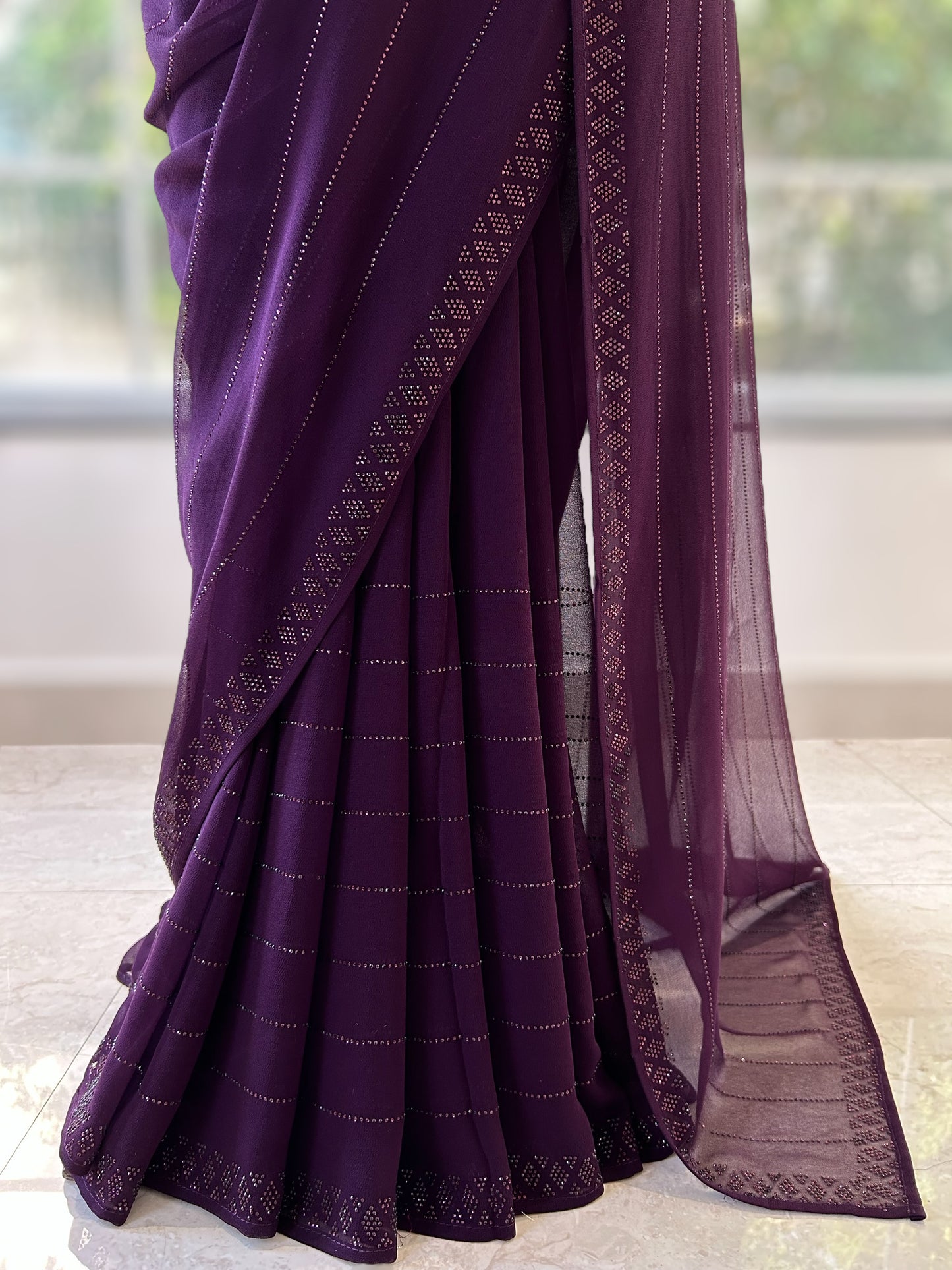 Pure georgette sequins saree - Wine