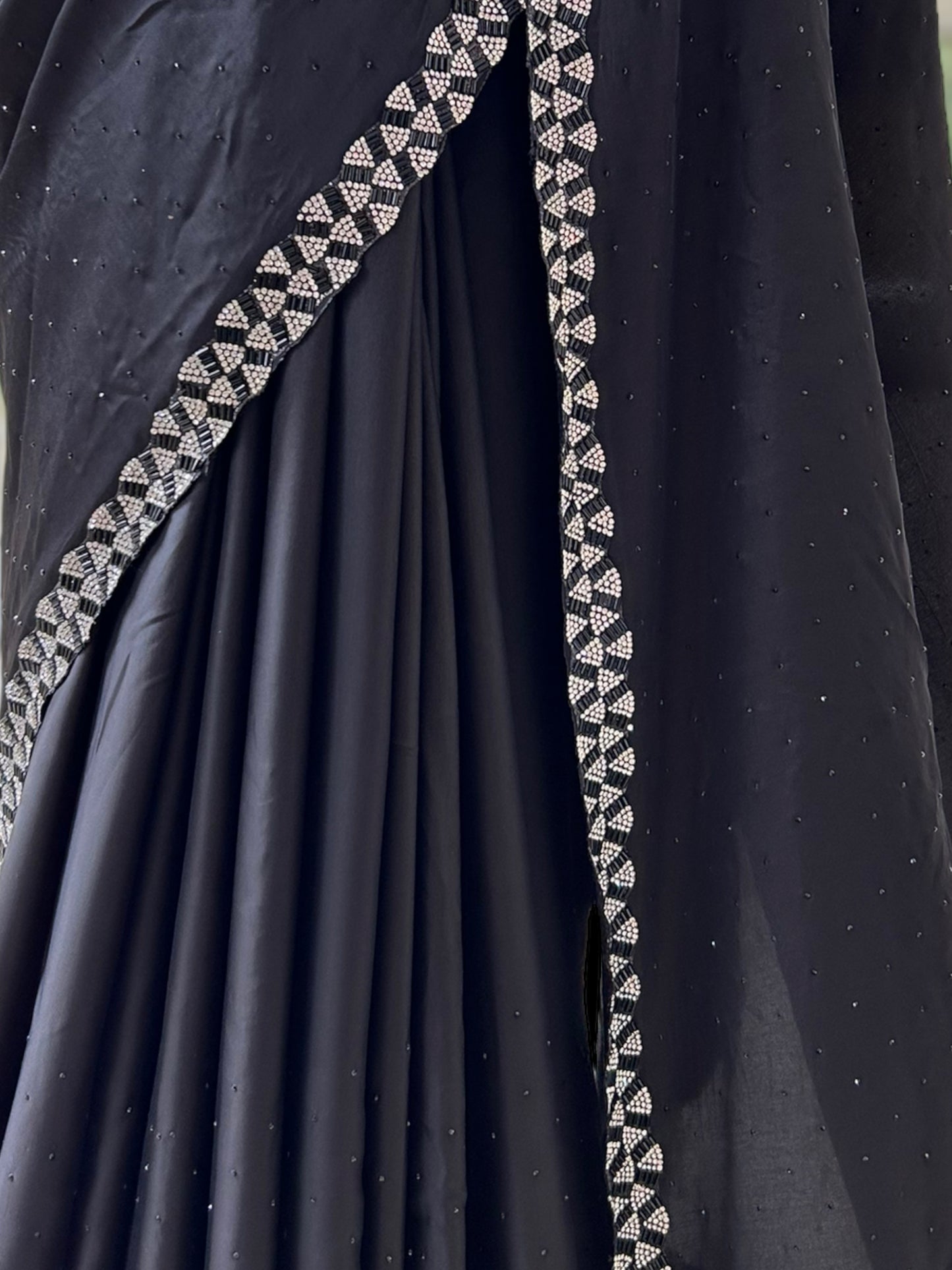 Black swarovski satin saree