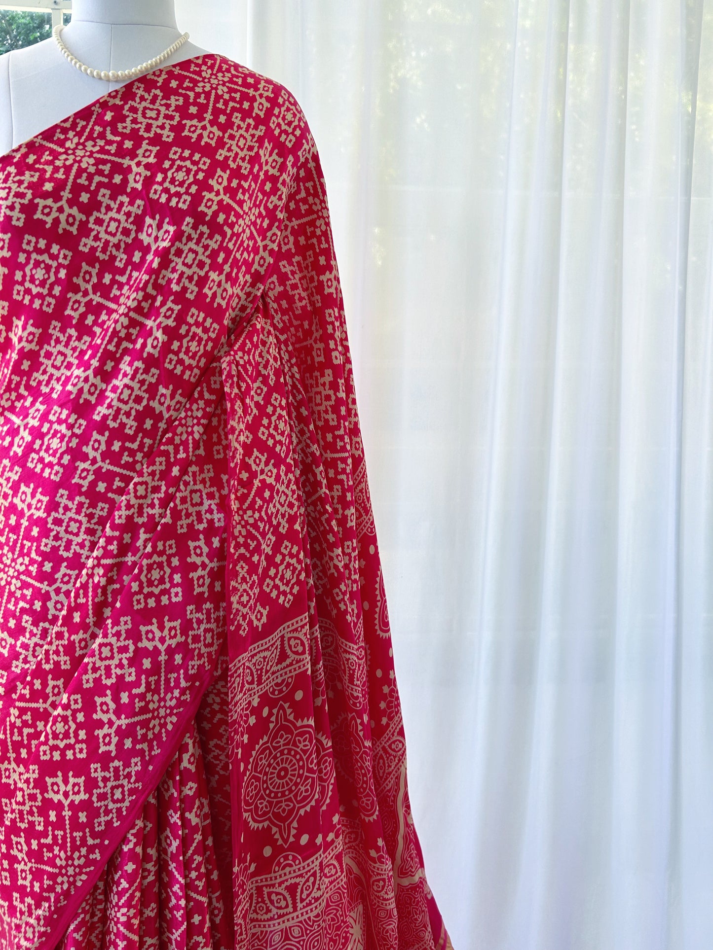 Pink modal satin saree