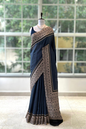 Tussar silk saree - Navy Blue