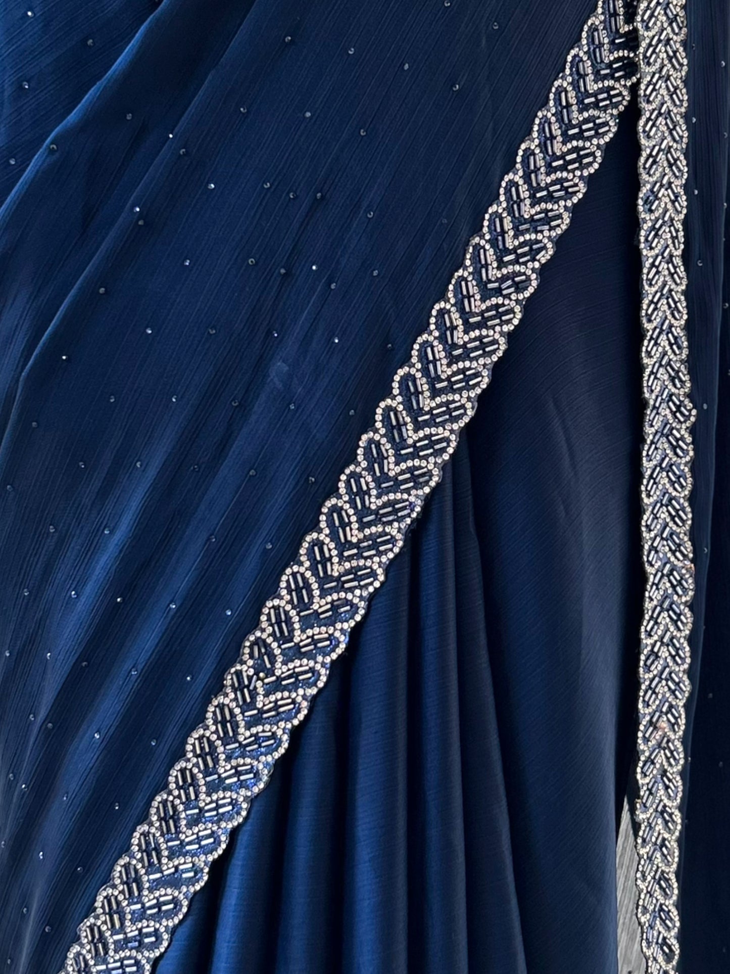 Navy blue organza saree