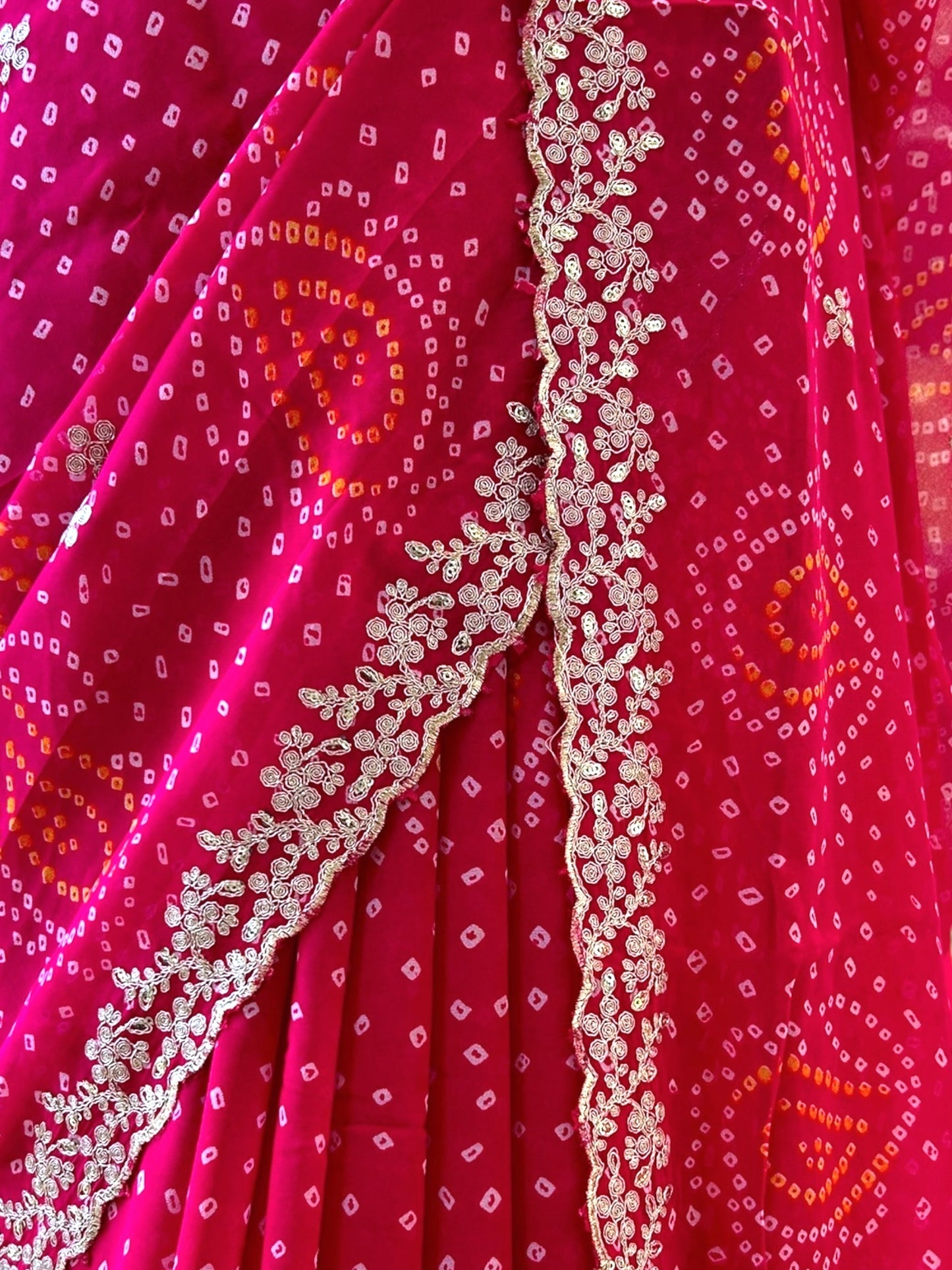 Georgette bandhani saree - Pink