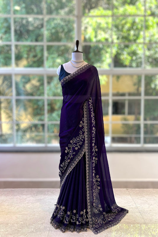 Swarovski shimmer organza saree - Violet