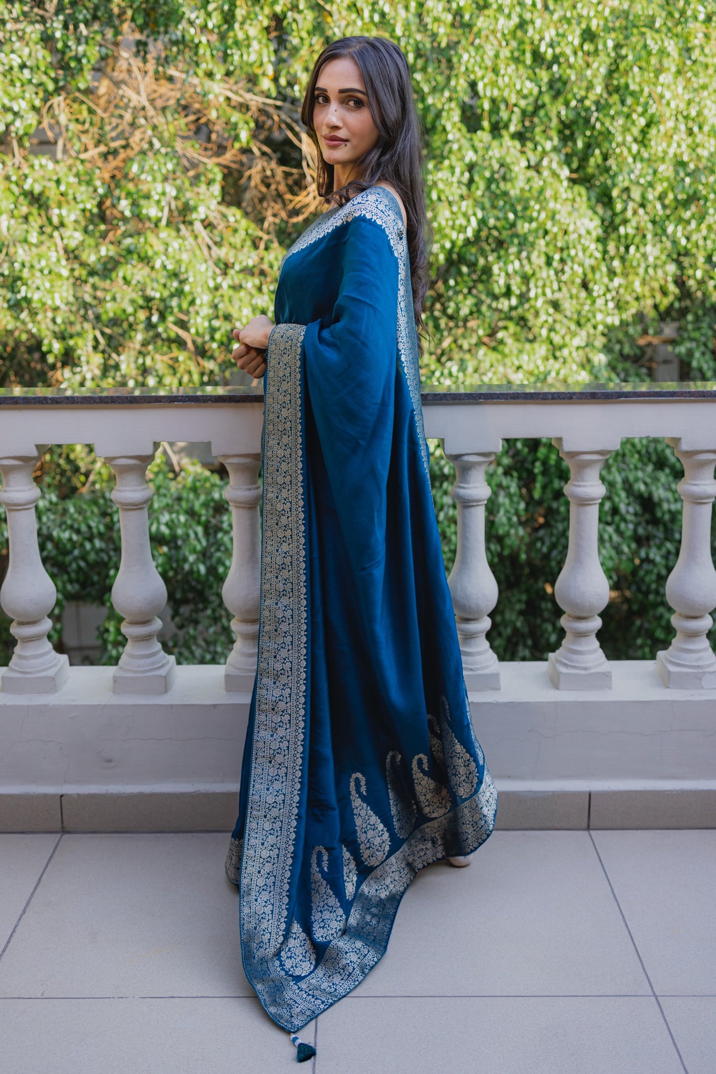 Pure dola silk tassel saree - Teal Blue