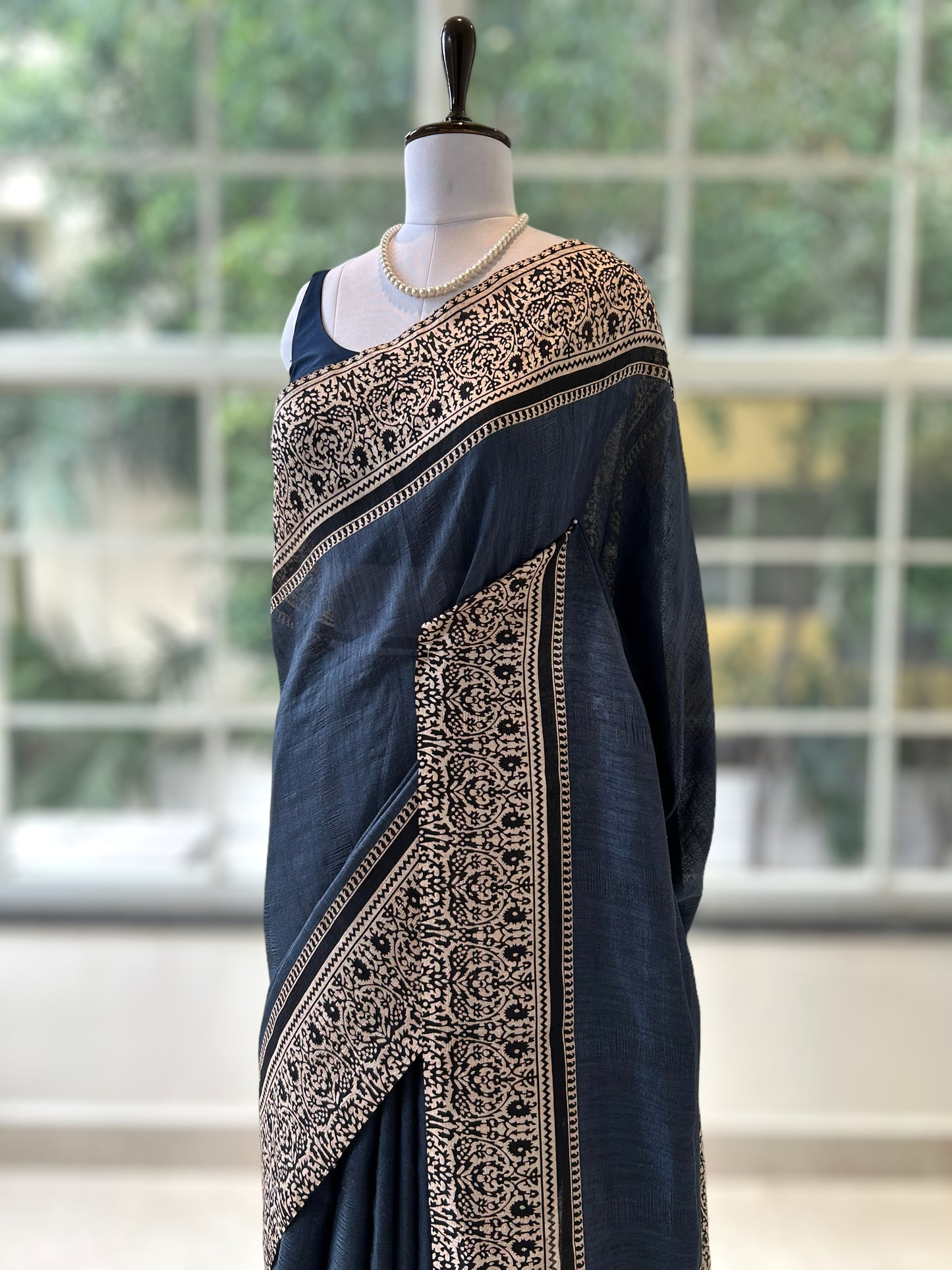 Tussar silk saree - Navy Blue