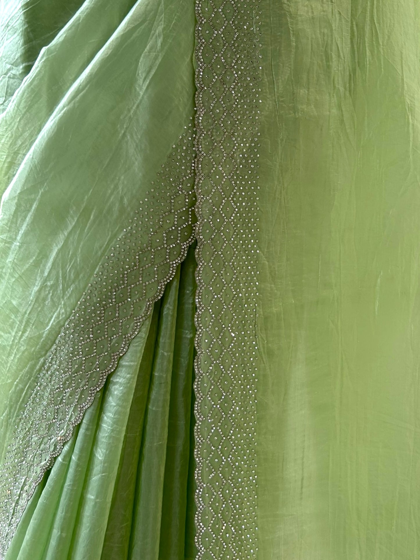 Soft crushed organza saree - Green