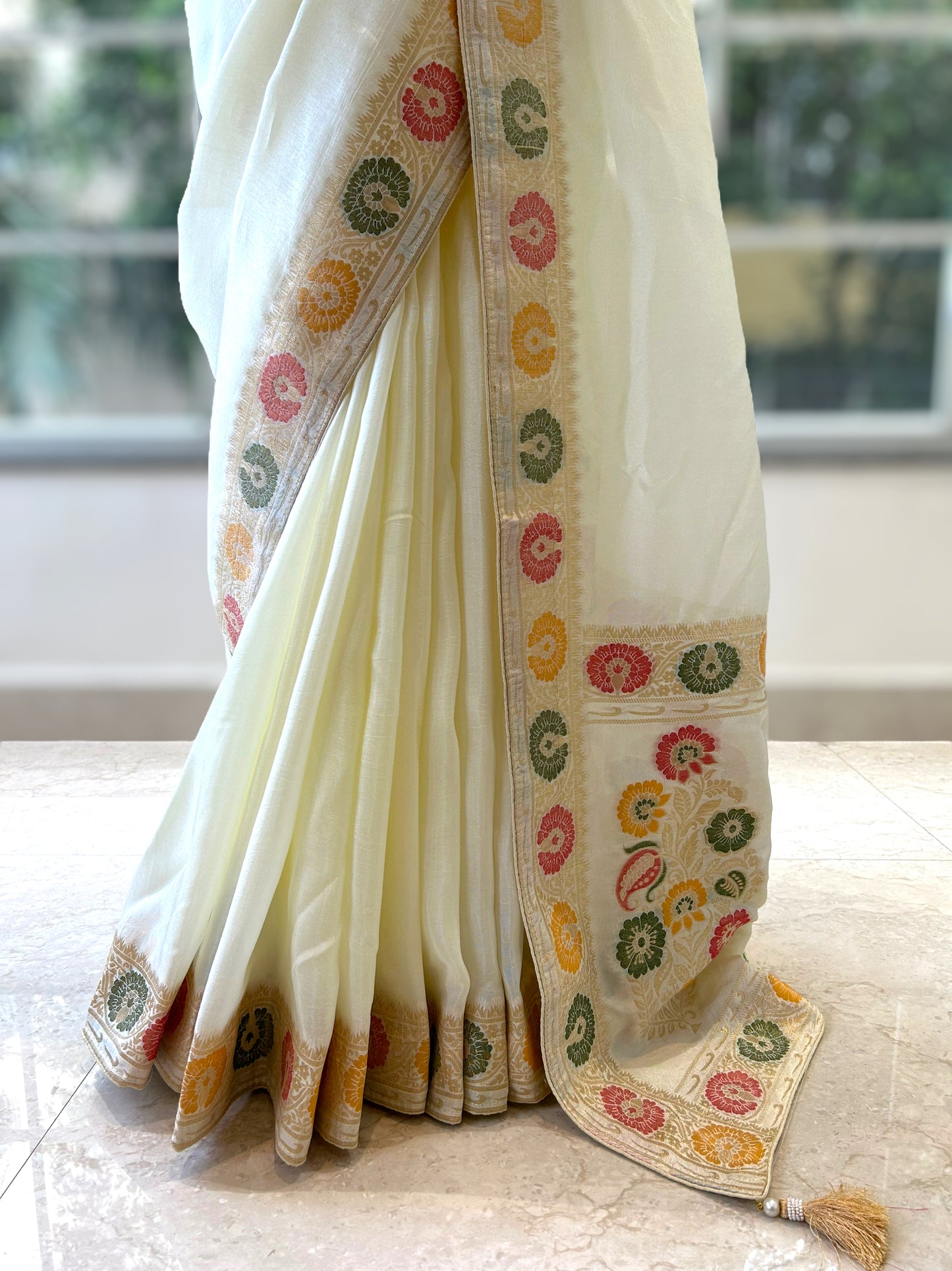 Off white silk saree