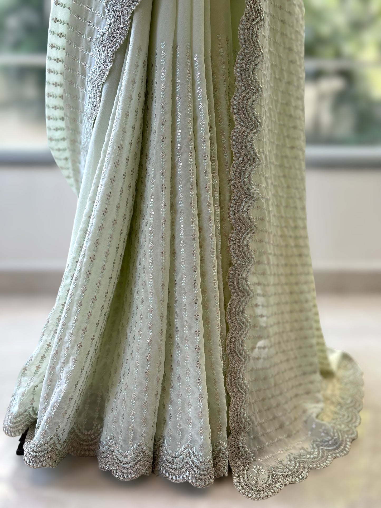 Mint green sequins saree