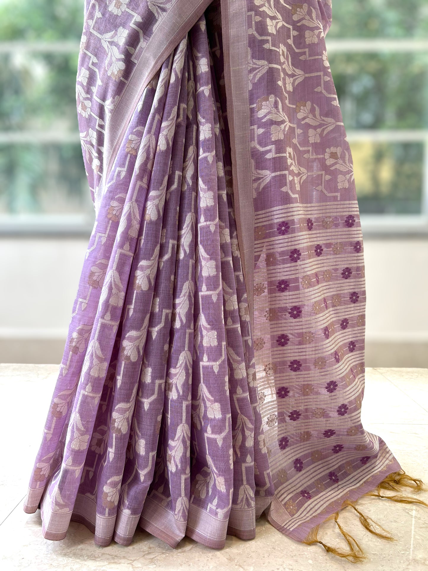 Purple handloom cotton saree