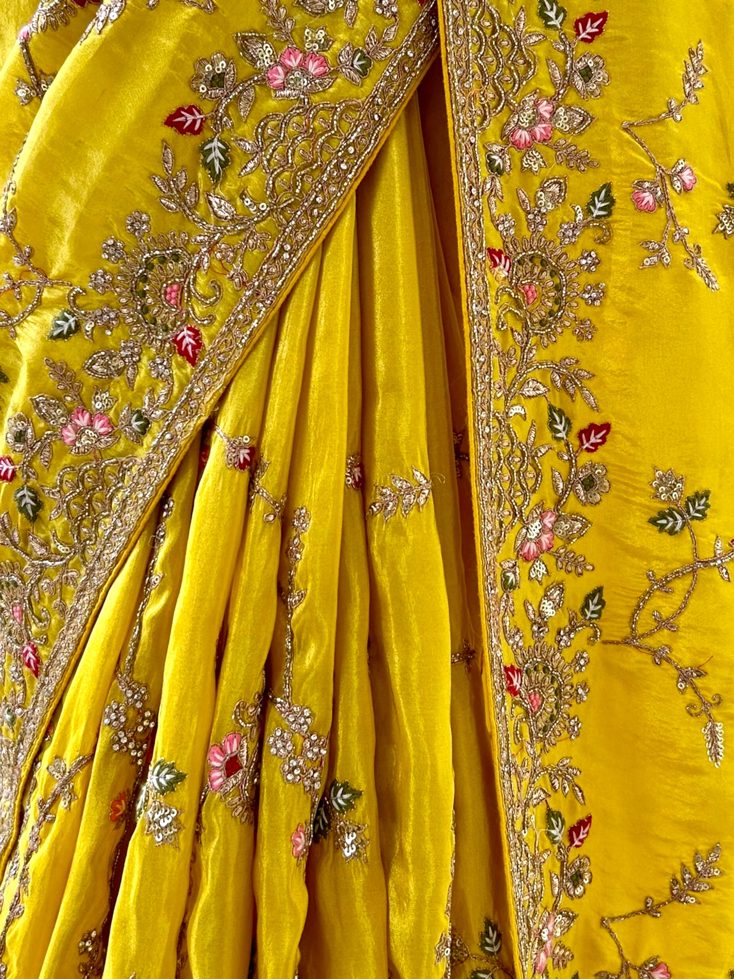 Yellow pure silk saree