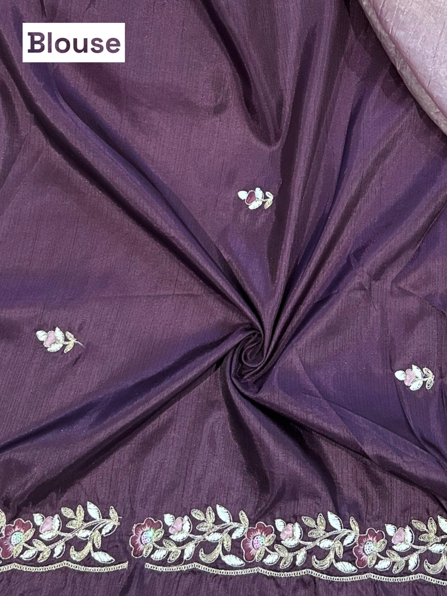 Embroidered crushed organza saree - Lilac