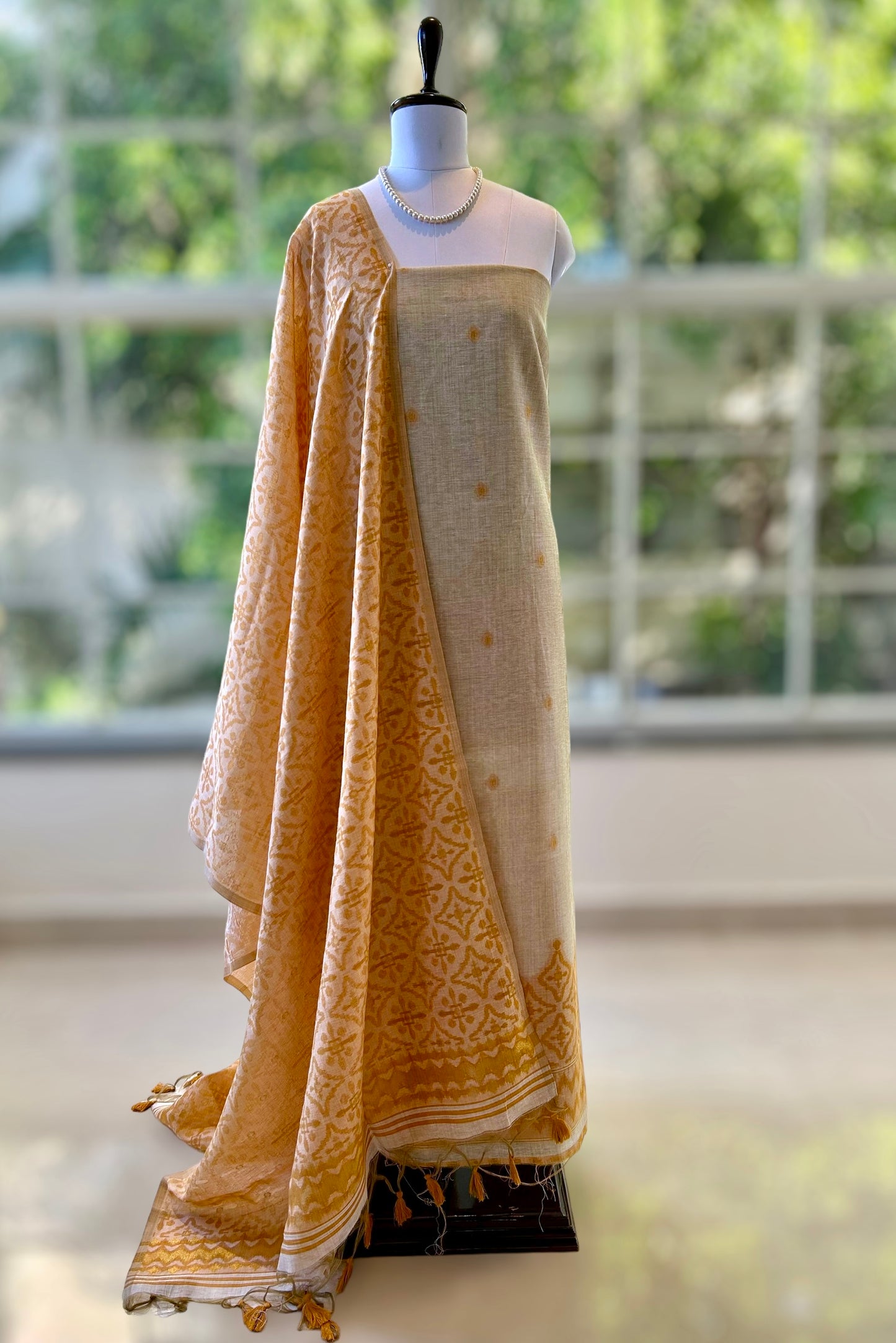 Orange pure handloom cotton suit set