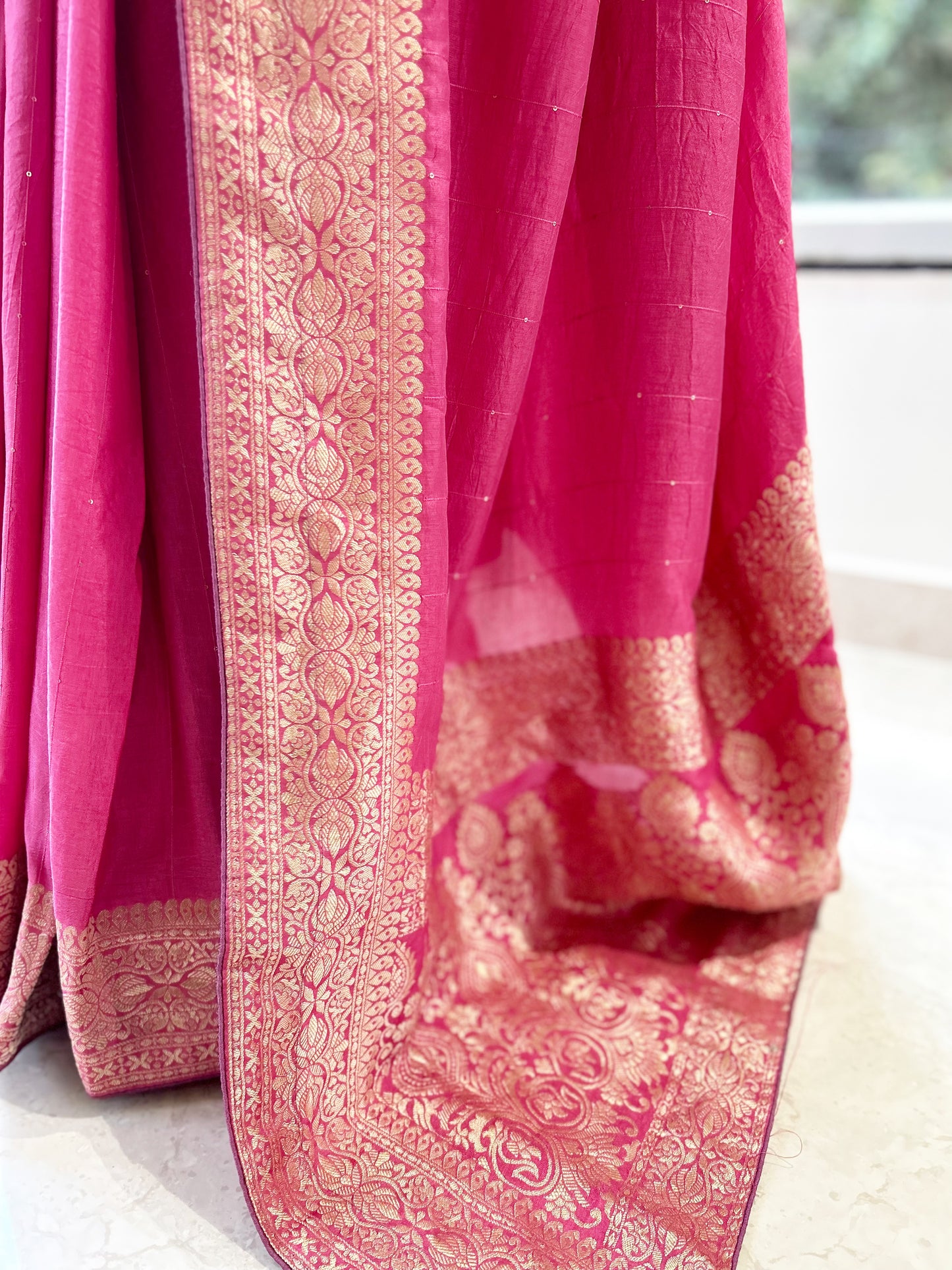 Onion pink sequins saree