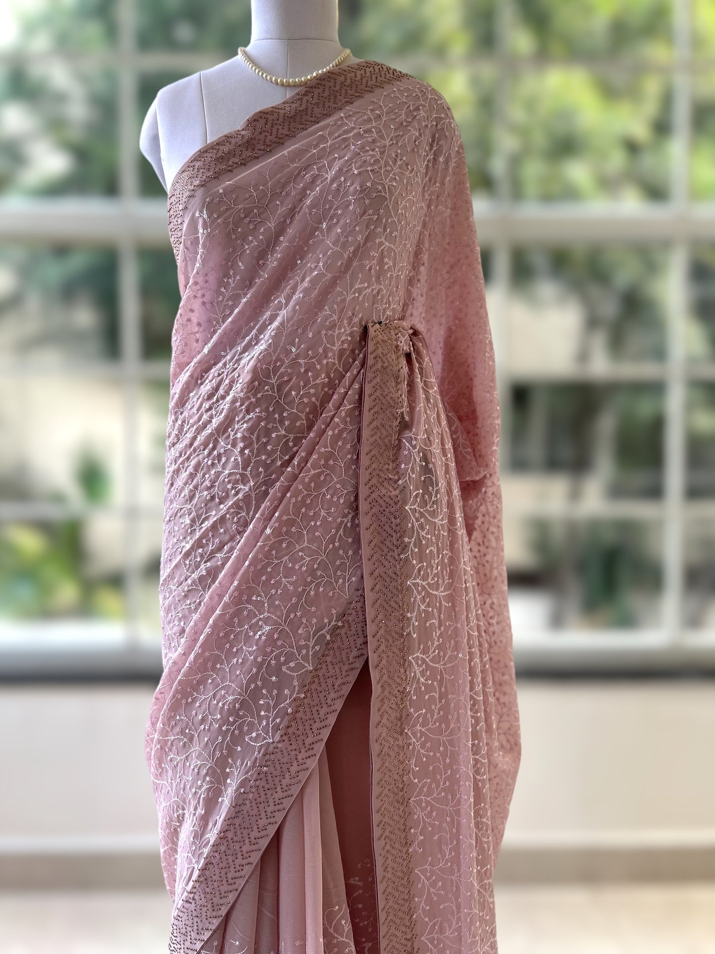 Pastel purple georgette saree