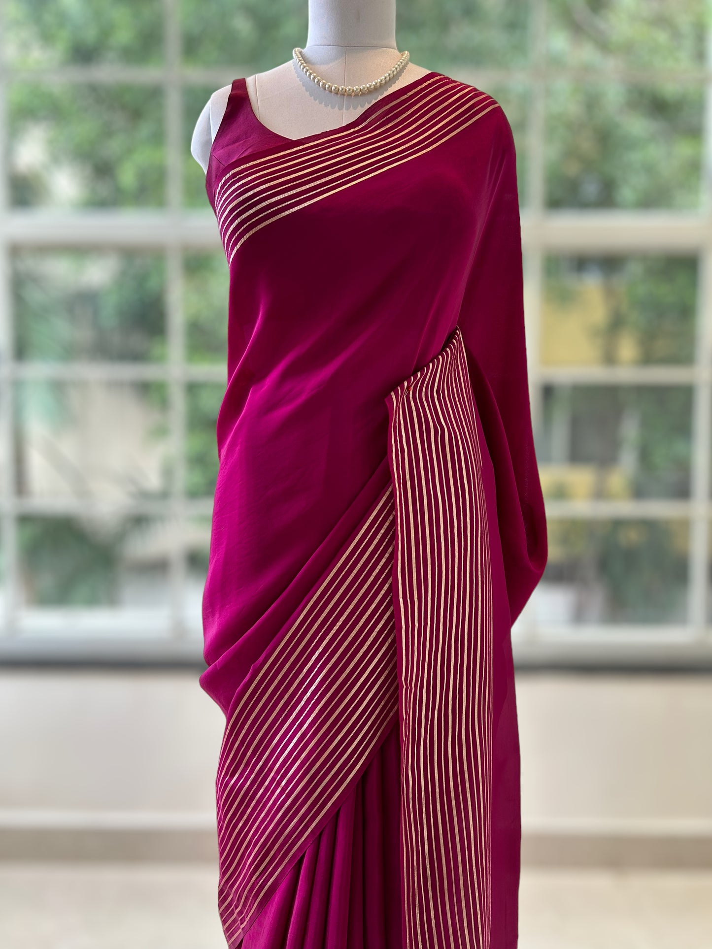 Satin organza saree - Crimson