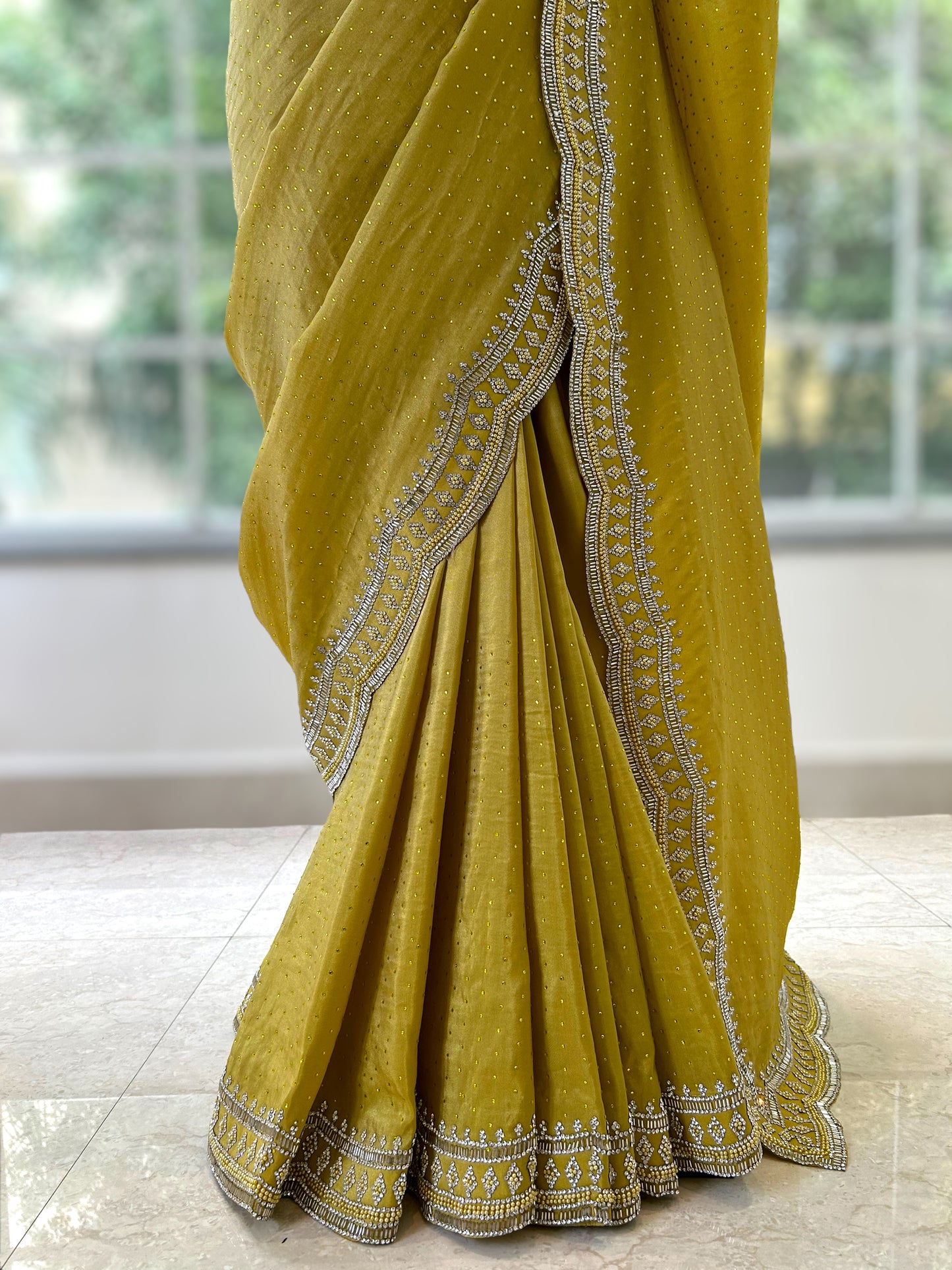 Radiant organza saree - Lime yellow