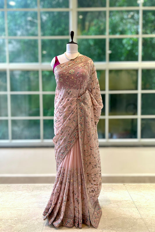 Floral embroidered georgette saree