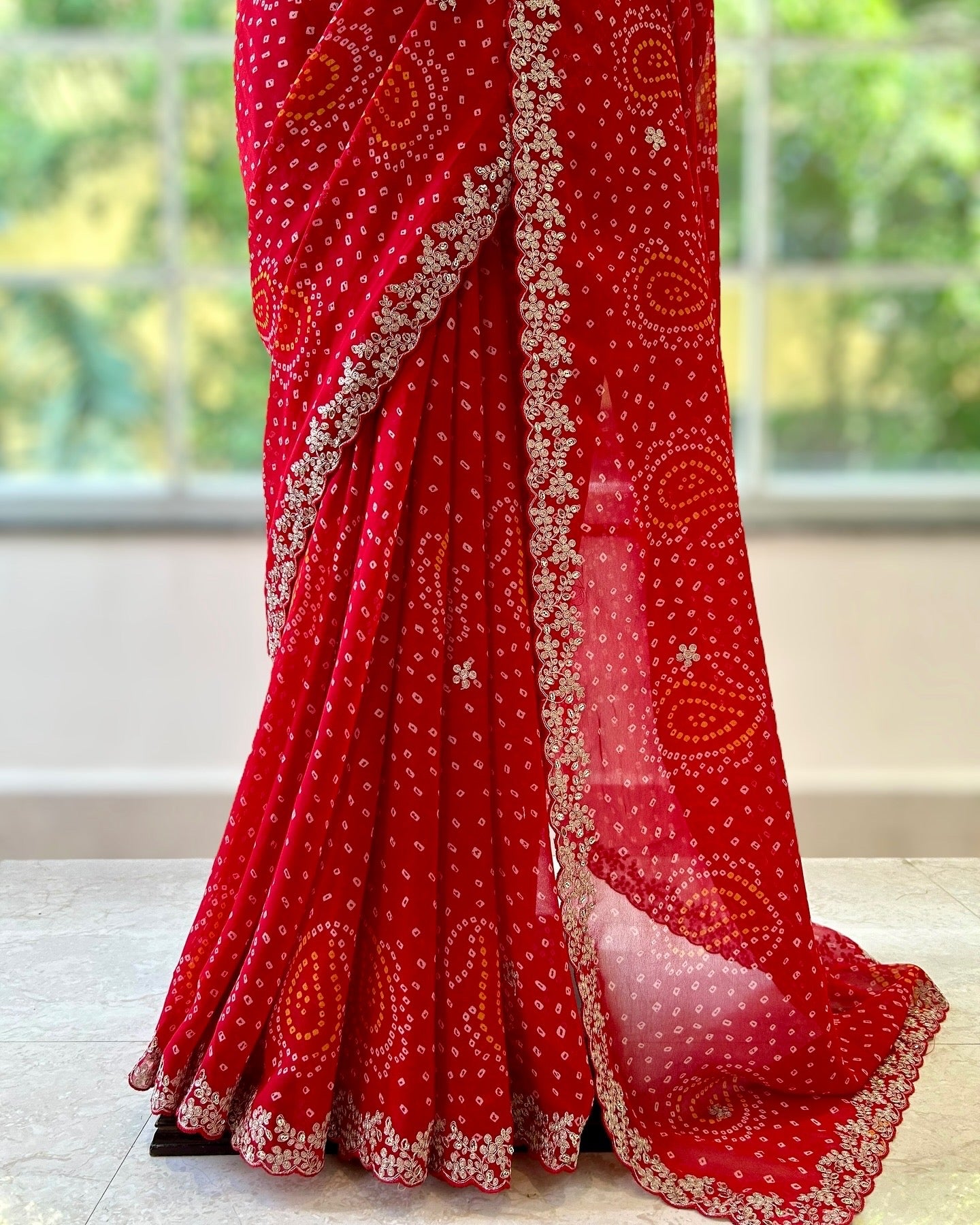 Georgette bandhani saree - Red