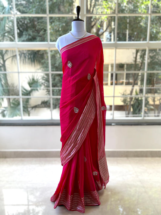 Rani pink organza saree