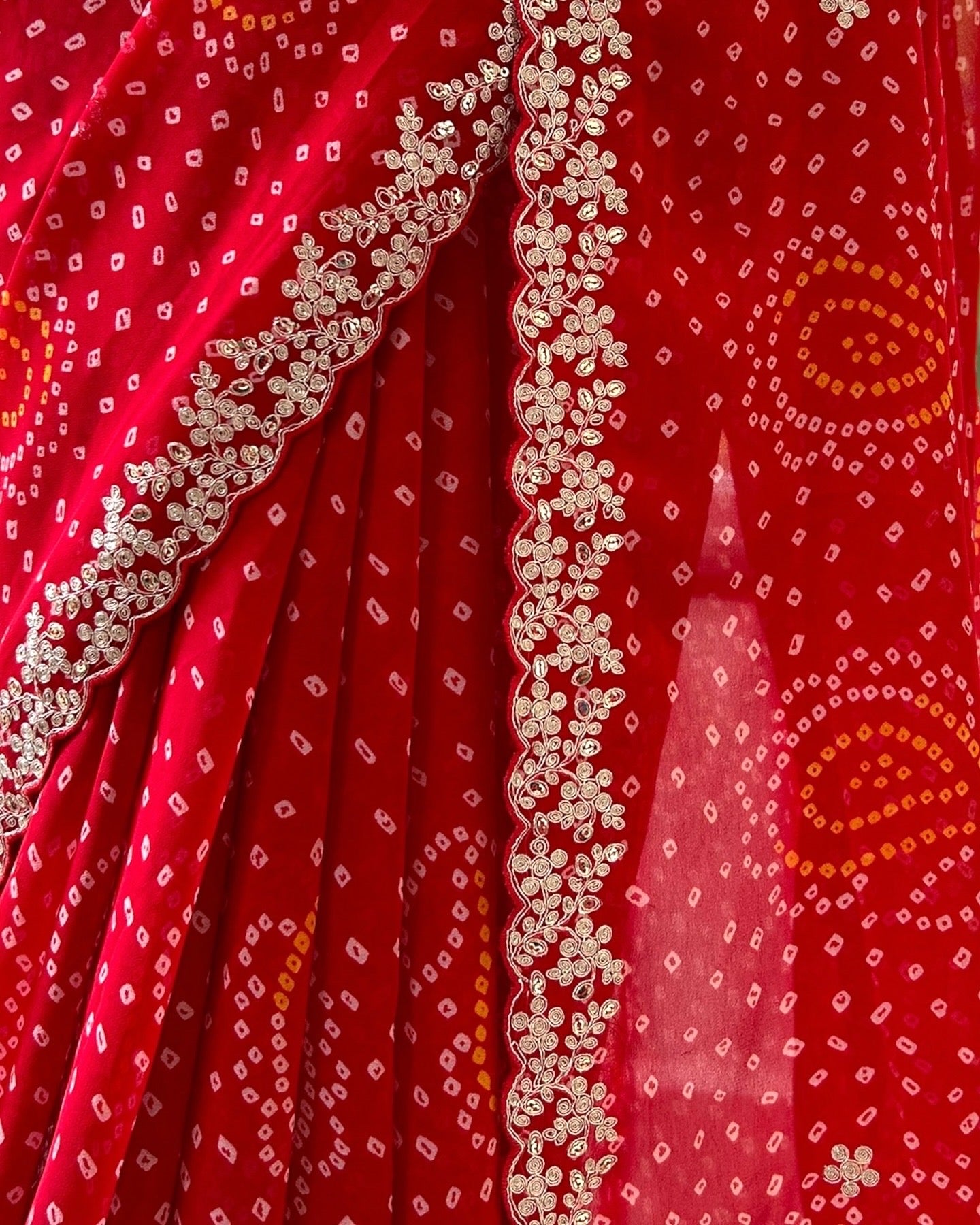 Georgette bandhani saree - Red